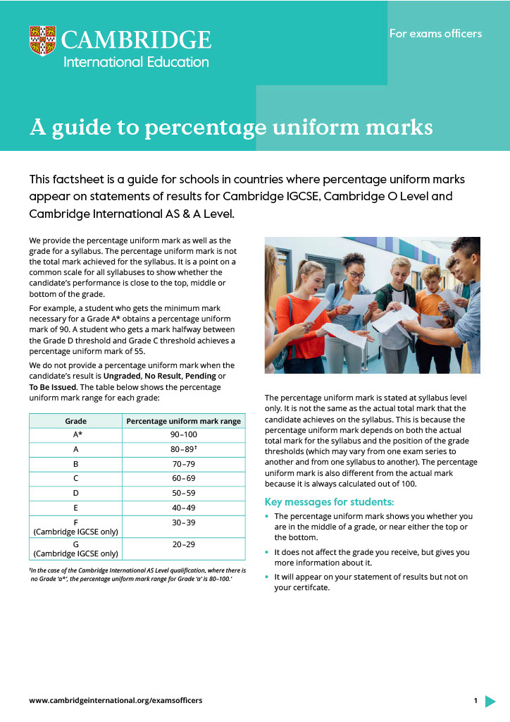 A guide to percentage uniform marks