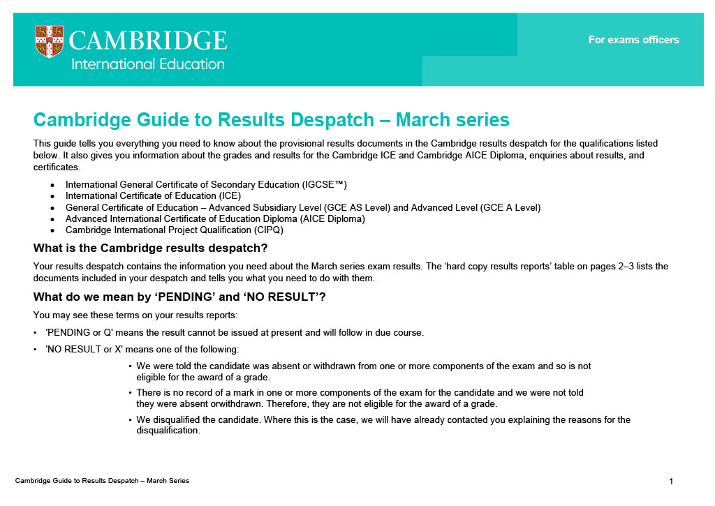 Cambridge guide to results despatch
