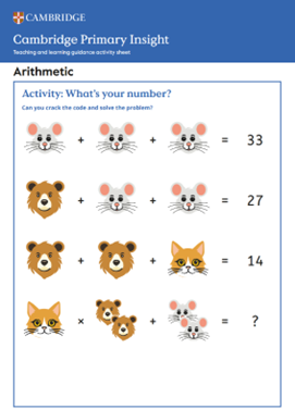 An example of an arithmetic activity sheet provided as part of teaching and learning guidance