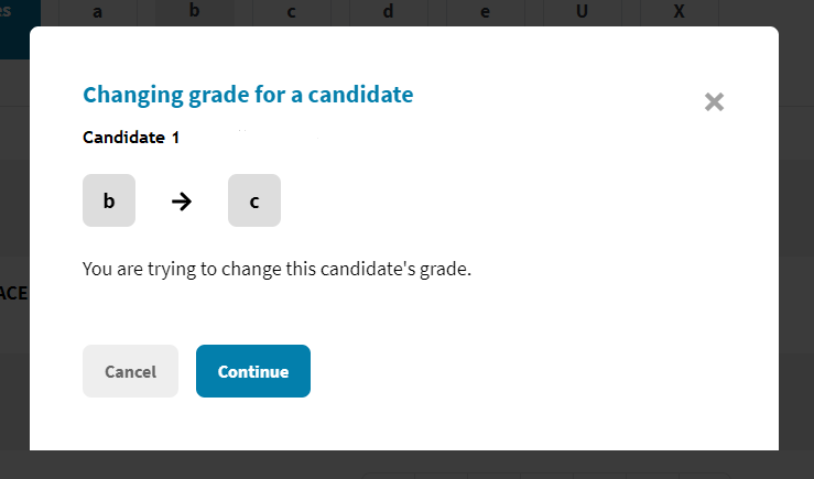 Change a candidates grade screenshot