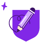 a pencil and a shield on its back