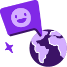 earth with a smiley emoji on a speech bubble