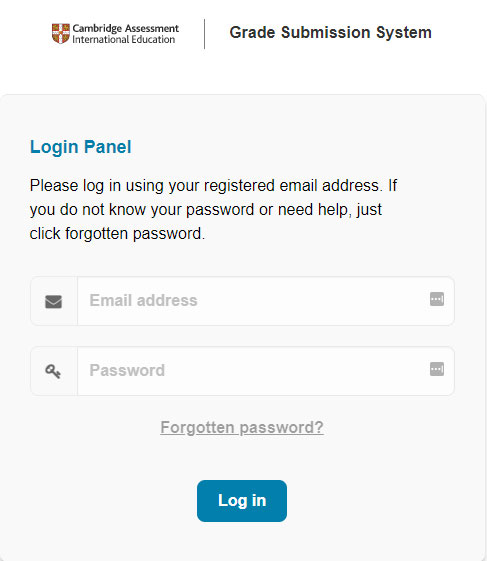 Log in to the Grade Submission System screenshot