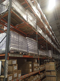 Stacked shelves in a warehouse