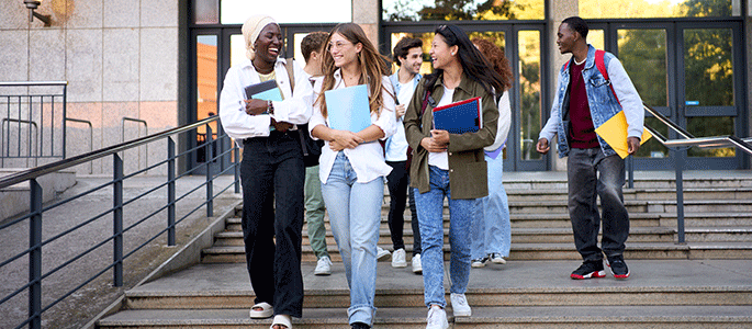 Students leaving a university building