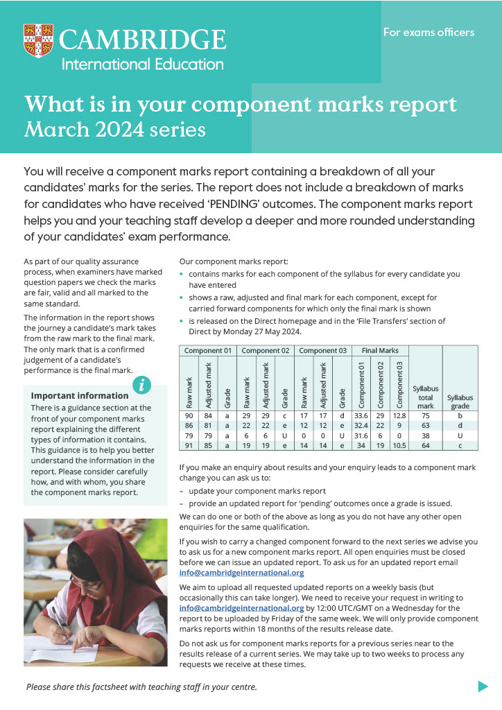 What is in your component marks report